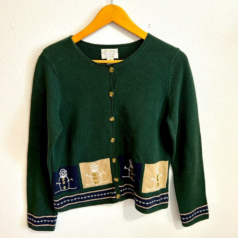 Hand crochet women’s winter button up sweater size S
